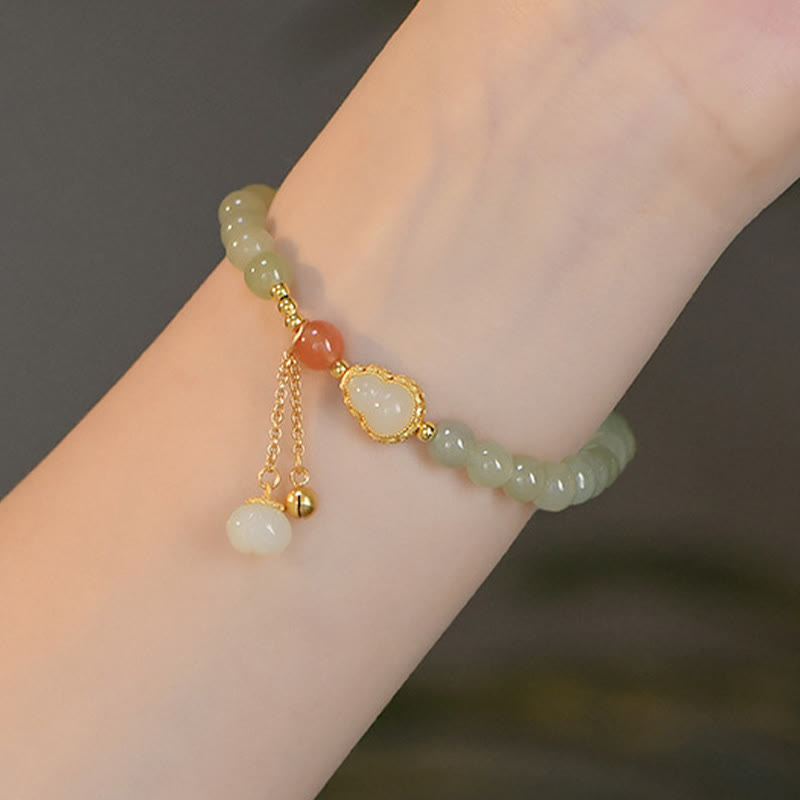 Buddha Stones 925 Sterling Silver Hetian Jade Gourd Lotus Abundance Luck Bracelet - image 4