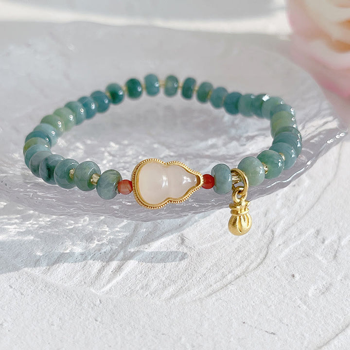 Buddha Stones Natural Hetian Jade Pearl Peace Buckle Fu Character Gourd Money Bag Strawberry Quartz PiXiu Luck Bracelet - image 5