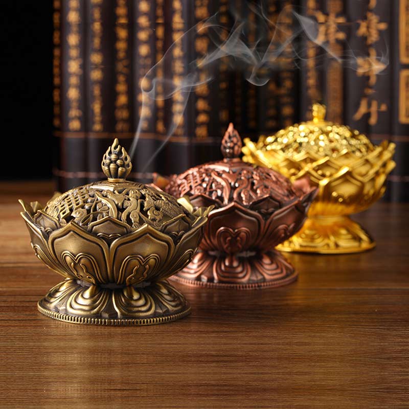 Buddha Stones Tibetan Lotus Shaped Purify Incense Burner - image 1