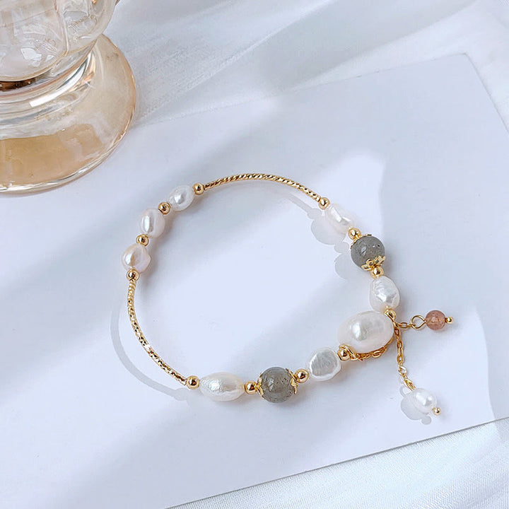 Buddha Stones Pearl Moonstone Strawberry Quartz Bead Optimism Bracelet - image 1