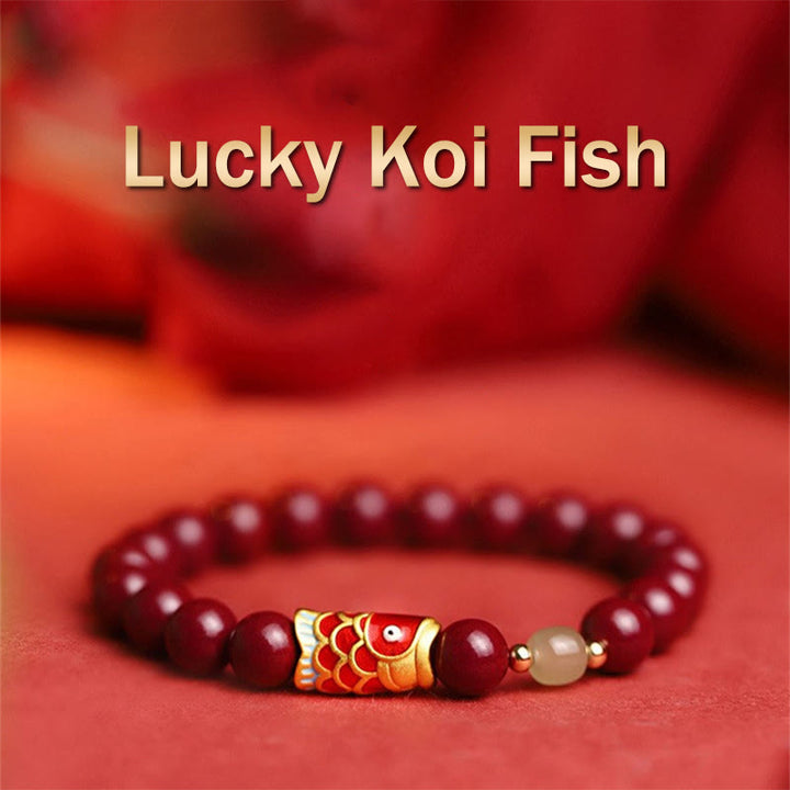 Buddha Stones Natural Cinnabar Lucky Koi Fish Hetian Jade Bead Blessing Bracelet - Cinnabar&Koi Fish - image 0
