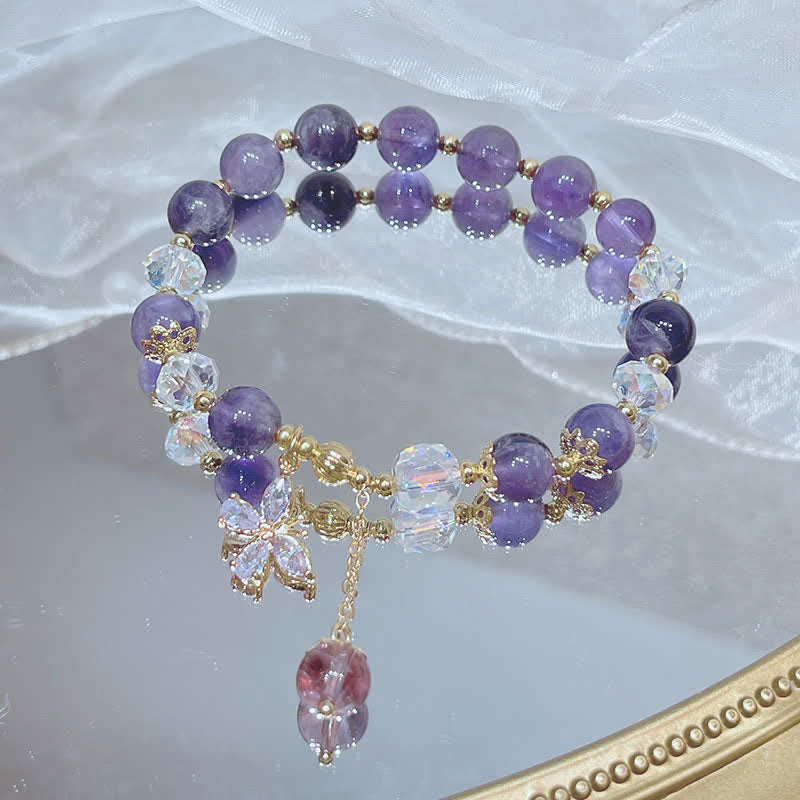 Buddha Stones Natural Amethyst Crystal Spiritual Butterfly Charm Bracelet - image 5