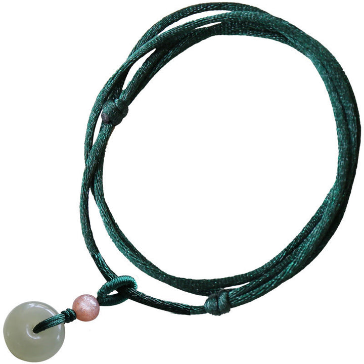 Buddha Stones Natural Round Jade Peace Buckle Lotus Abundance String Necklace Pendant - image 5