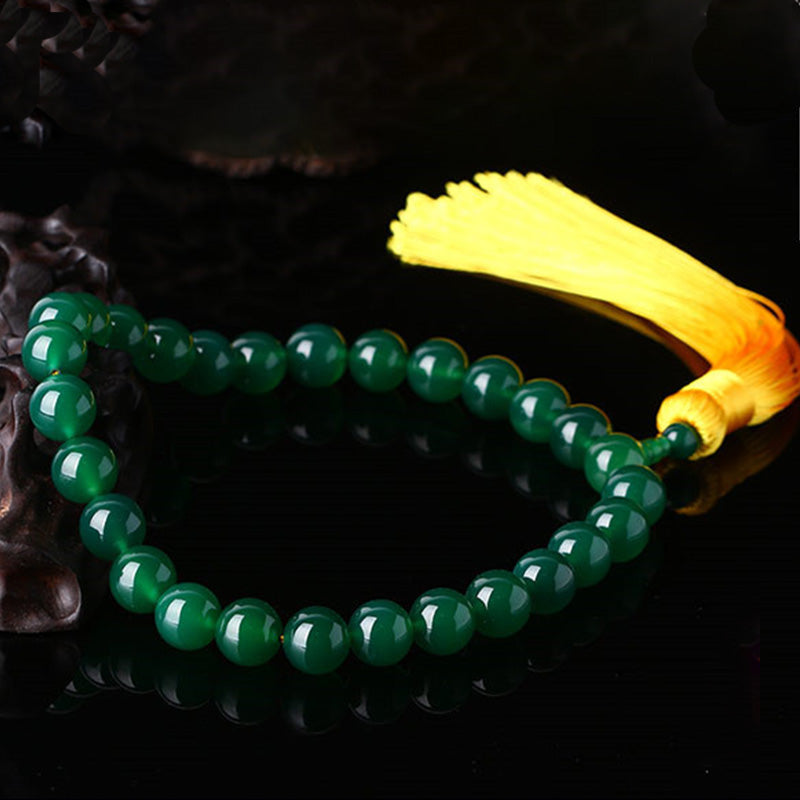 Buddha Stones Natural Green Agate Wrist Mala Power Tassels Pocket Mala Car Decoration - image 1