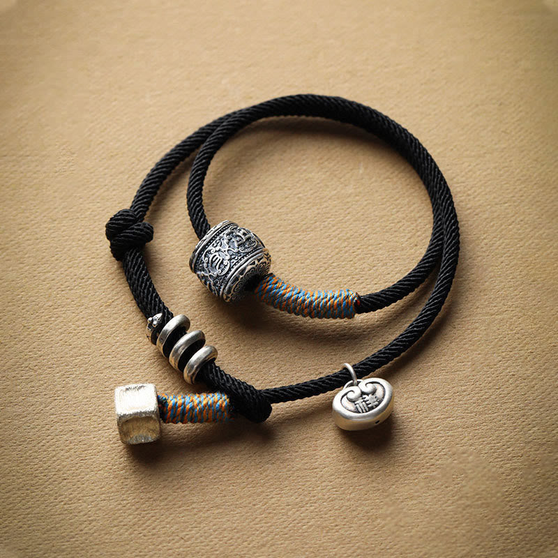 Buddha Stones Handmade Tibetan Om Mani Padme Hum Carved Auspicious Amulet Double Wrap Rope Bracelet - Black(Wrist Circumference 14-16cm)(2 Circle) - image 7