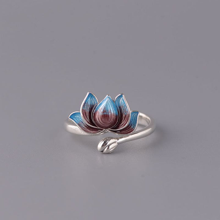 Buddha Stones 925 Sterling Silver Lotus Flower New Beginning Adjustable Ring - LOTUS(Enlightenment♥New Beginning) - image 0