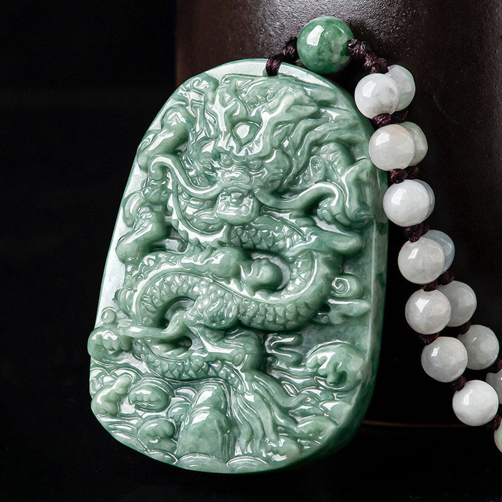 Buddha Stones Chinese Zodiac Dragon Jade Prosperity Necklace Bead String Pendant - Jade - image 0