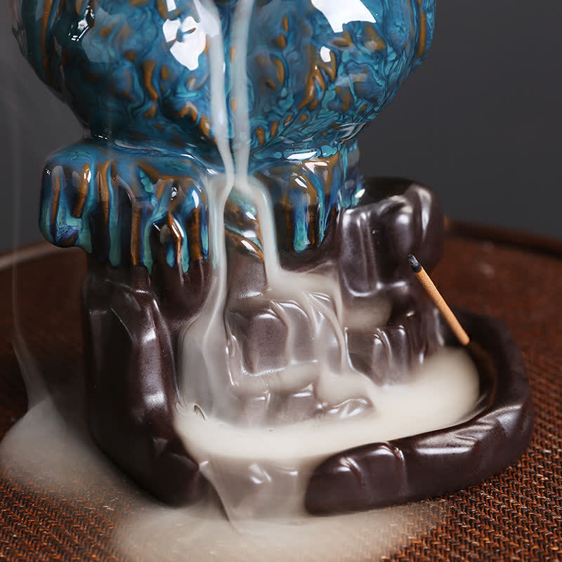 Buddha Stones Cute Owl Ceramic Backflow Smoke Fountain Meditation Healing Incense Burner Decoration - image 4