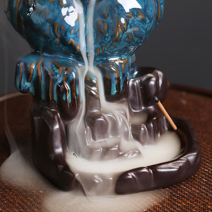 Buddha Stones Cute Owl Ceramic Backflow Smoke Fountain Meditation Healing Incense Burner Decoration - image 4