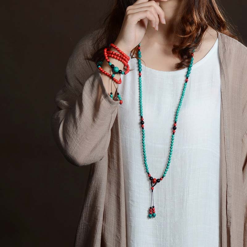 Buddha Stones Turquoise Black Onyx Red Turquoise Bead Protection Bracelet - image 9