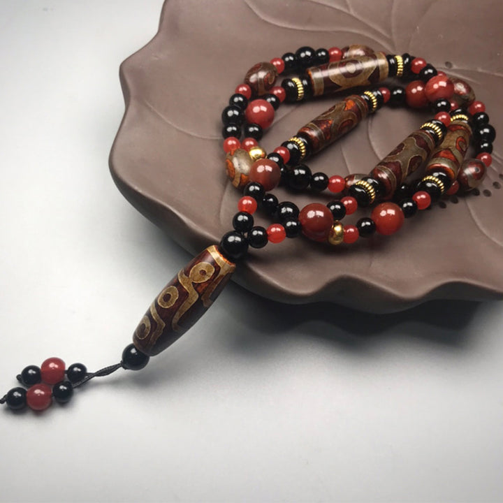 Buddha Stones Nine-Eye Dzi Bead Red Agate Wealth Health Necklace - image 2