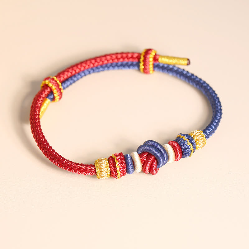 Buddha Stones Two-Color Rope Handcrafted Eight Thread Peace Knot Luck Connection Bracelet - image 1