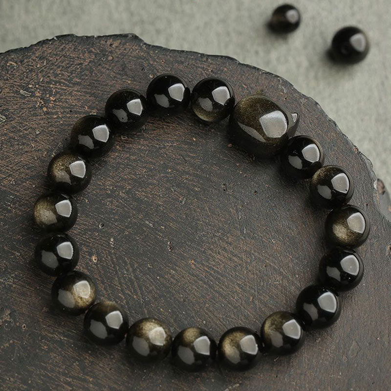 Buddha Stones Gold Sheen Obsidian Silver Sheen Obsidian Lovely Paw Lucky Cat Protection Bracelet - image 9