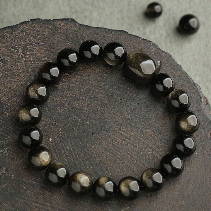 Buddha Stones Gold Sheen Obsidian Silver Sheen Obsidian Lovely Paw Lucky Cat Protection Bracelet - image 9