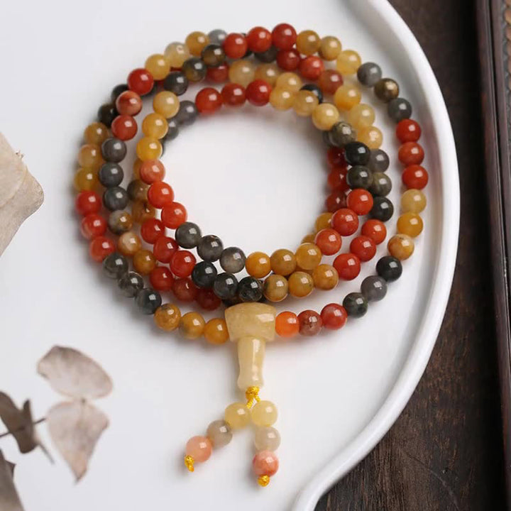 Buddha Stones 108 Beads Natural Red Agate Mala Protection Bracelet - 6mm - image 0