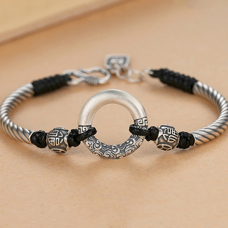 Buddha Stones 999 Sterling Silver Fu Character Peace Buckle Copper Coin Auspicious Clouds Fortune Bracelet - image 10