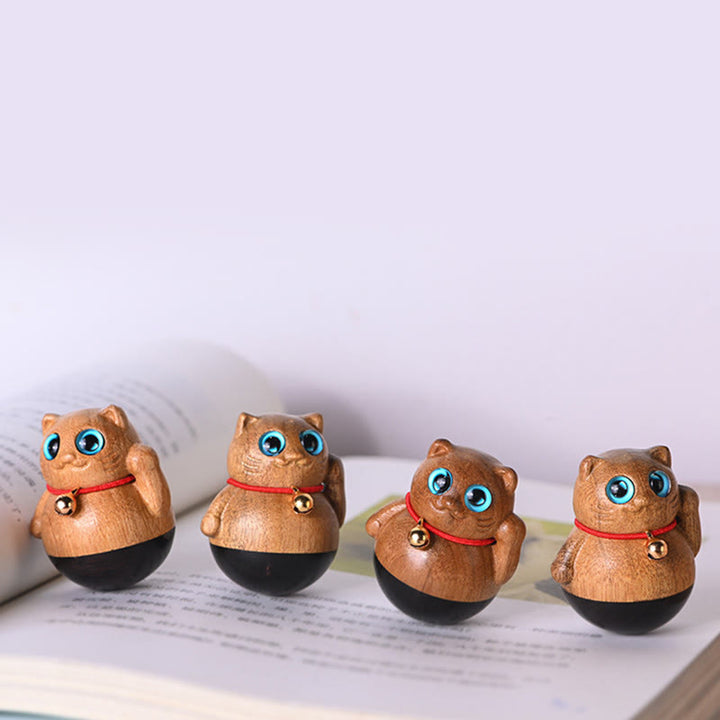 Buddha Stones Mini Lucky Cat Kitten Phoebe Zhennan Wood Blessing Decoration - image 7