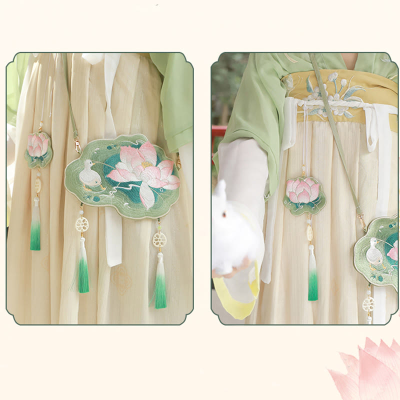 Buddha Stones Luck Embroidery Lotus Koi Fish Rabbit Flower Hanfu Bag Crossbody Bag Shoulder Bag - image 14
