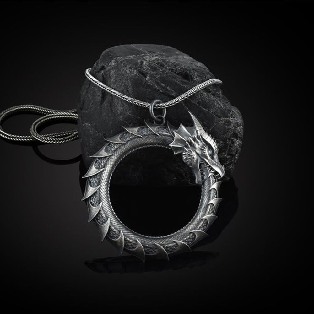 Buddha Stones Pure Tin Dragon Snake Protection Necklace Pendant - Dragon Pendant&Keel Chain - image 0