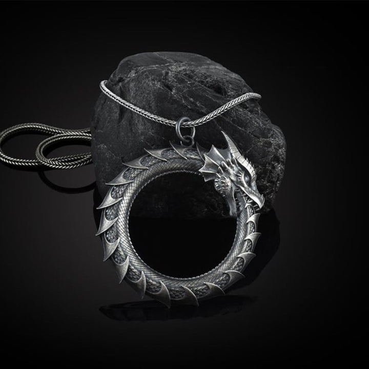 Buddha Stones Pure Tin Dragon Snake Protection Necklace Pendant - Dragon Pendant&Keel Chain - image 0