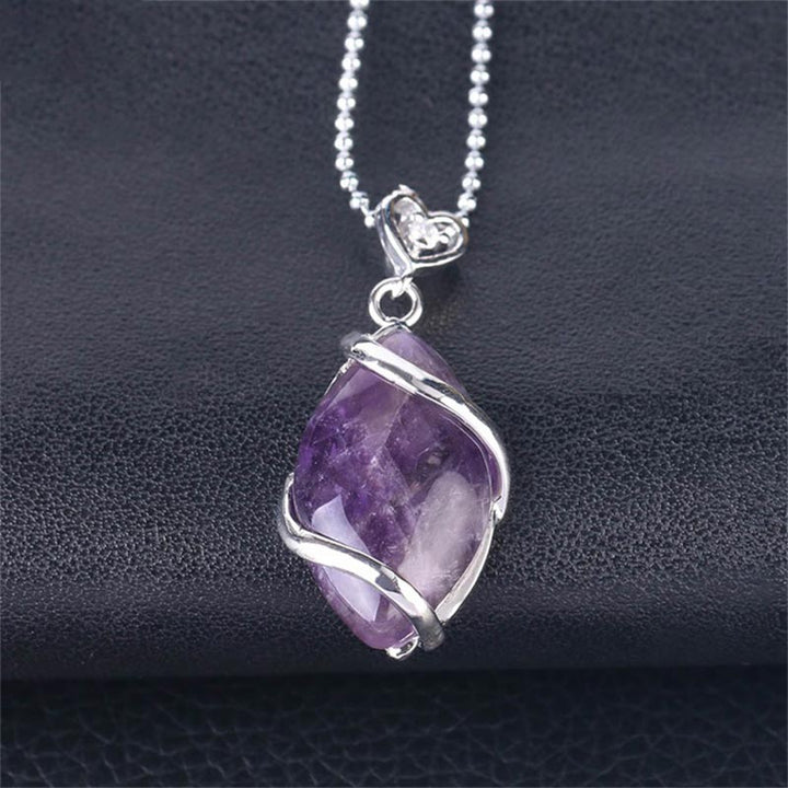 Buddha Stones Marquise Pattern Natural Crystal Stone Charm Necklace Pendant - Amethyst - image 3