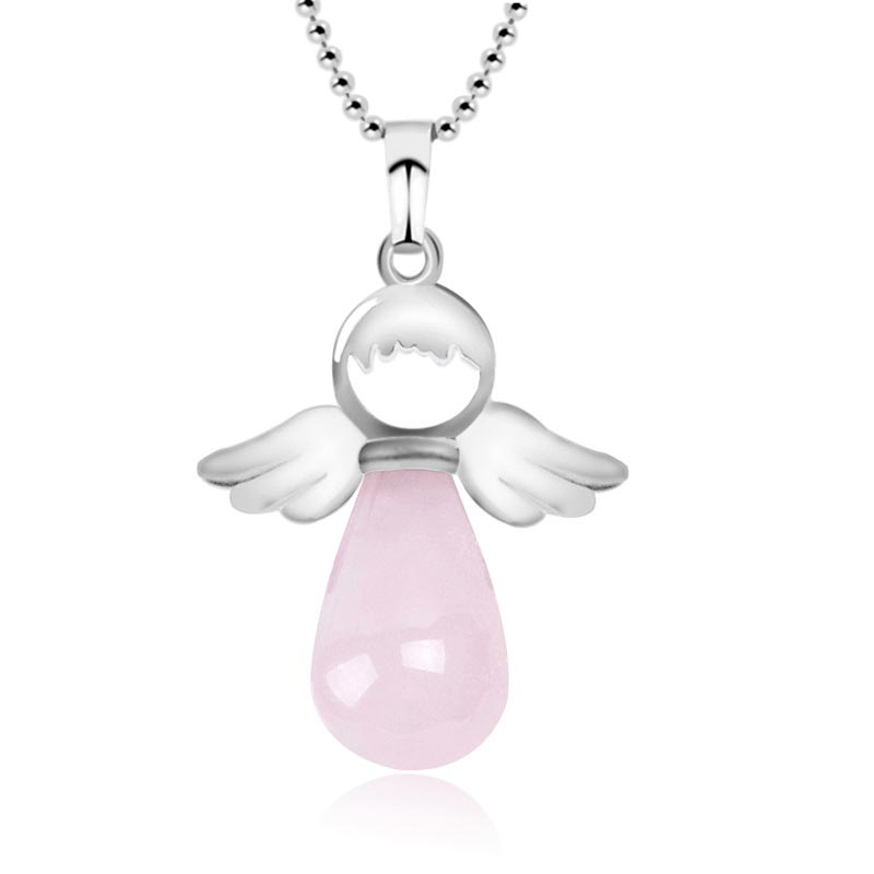 Buddha Stones Little Angel Wings Natural Crystal Luck Necklace Pendant - Rose Quartz - image 2