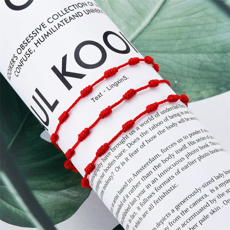 Buddha Stones 4Pcs Evil Eye Seven Knot Red String Protection Bracelet - image 9