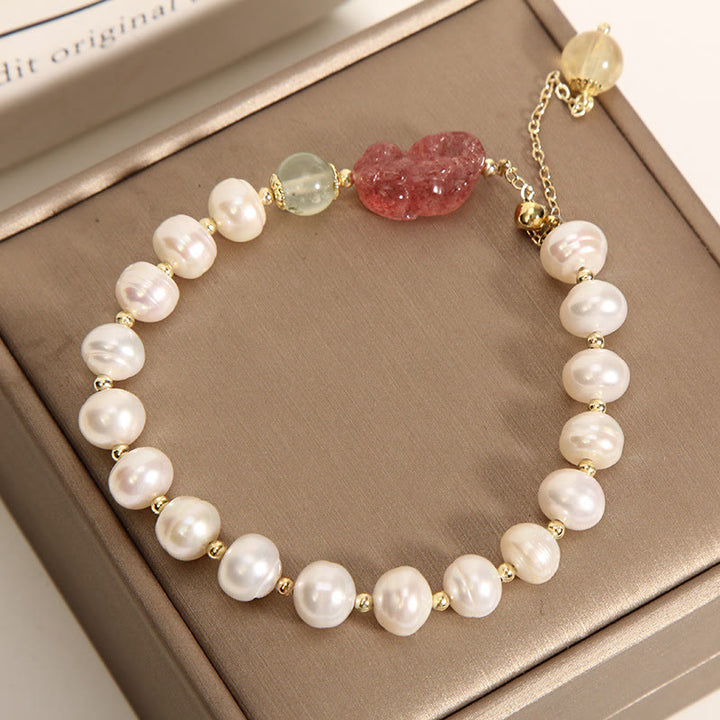 Buddha Stones Natural Pearl Strawberry Quartz PiXiu Optimism Charm Bracelet - image 1