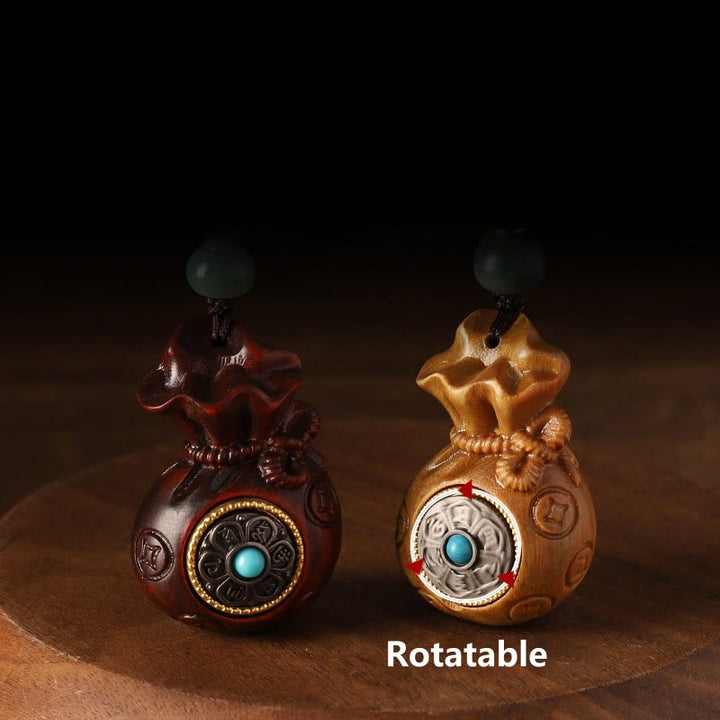 Buddha Stones Small Leaf Red Sandalwood Green Sandalwood Money Bag Om Mani Padme Hum Rotatable Protection Hanging Decoration - image 17