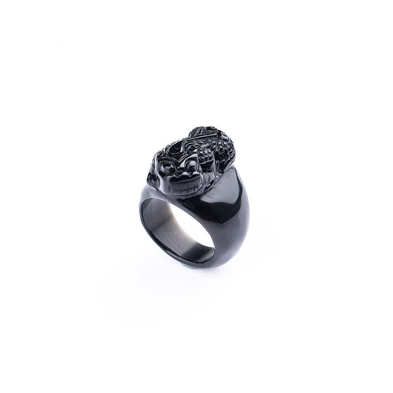 Buddha Stones FengShui PiXiu Black Obsidian Strength Ring - image 6