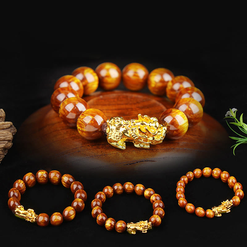 Buddha Stones Lucky Golden Tiger Eye Abundant Pixiu Bracelet - image 7