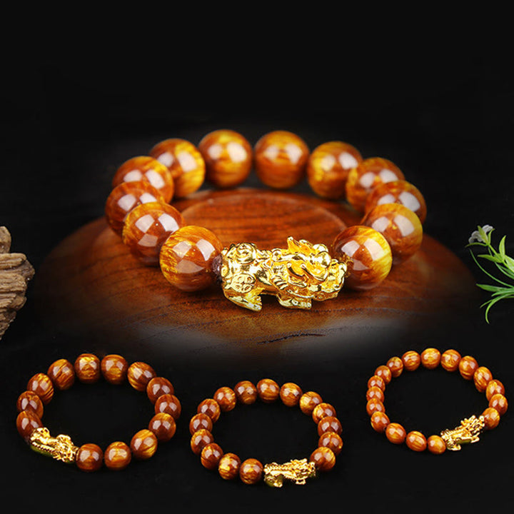 Buddha Stones Lucky Golden Tiger Eye Abundant Pixiu Bracelet - image 7