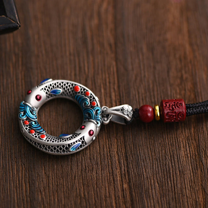 Buddha Stones Koi Fish Peace Buckle Copper Wealth Luck Necklace Pendant - image 4