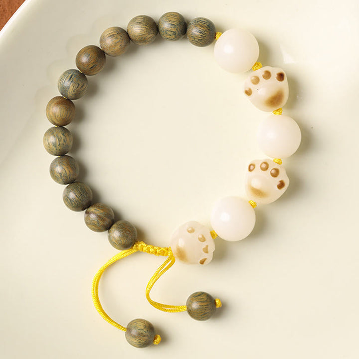 Buddha Stones Natural Green Sandalwood Bodhi Seed Cat Paw Claw Cure Bracelet - image 2