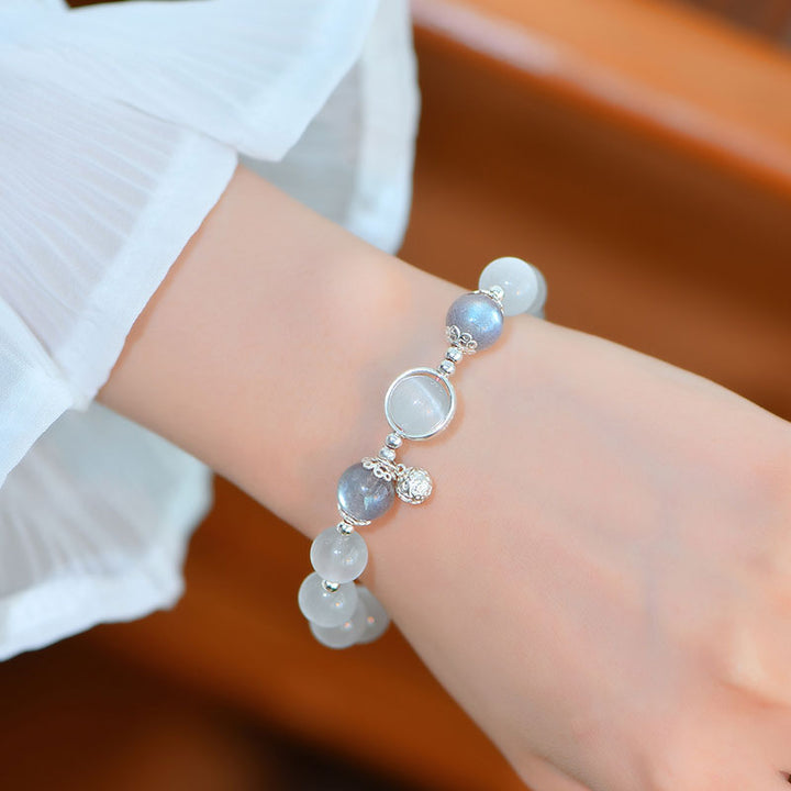 Buddha Stones 925 Sterling Silver Cat Eye Moonstone Love Support Bracelet - image 6