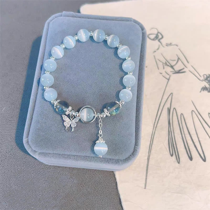 Buddha Stones Cat's Eye Moonstone Butterfly Star Charm Support Bracelet - image 6