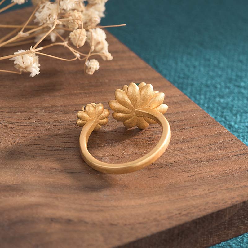 Buddha Stones Lotus Pattern Jade Abundance Adjustable Ring - image 4