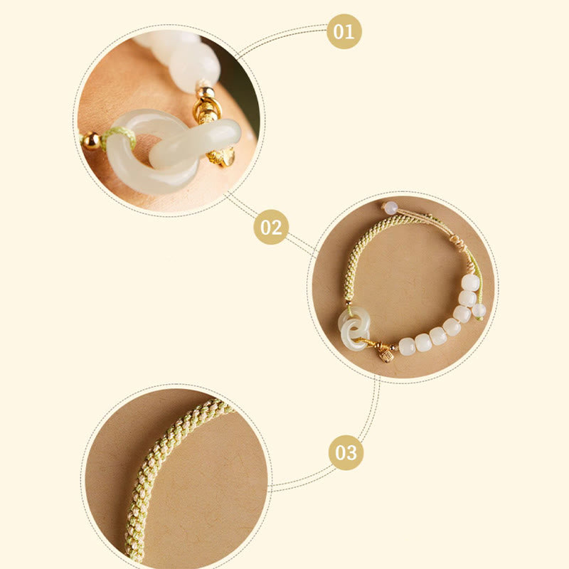 Buddha Stones Natural Hetian Jade Bead Double Peace Buckle Fu Character Abundance Braided Bracelet - image 10