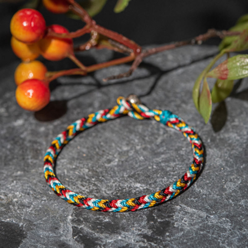 Buddha Stones Tibet Handmade Five Color Thread Protection Braid String Bracelet - image 3