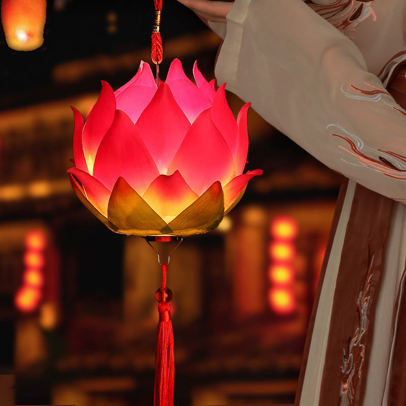Buddha Stones DIY Lotus Flower Dragon Lantern Tassel Lamp Decoration - image 14