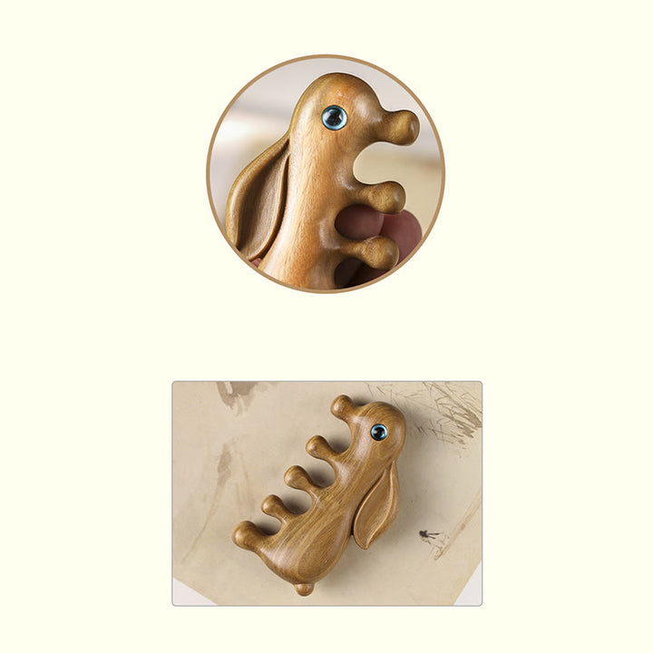 Small Leaf Red Sandalwood Green Sandalwood Lovely Bunny Relaxation Massage Comb - image 11
