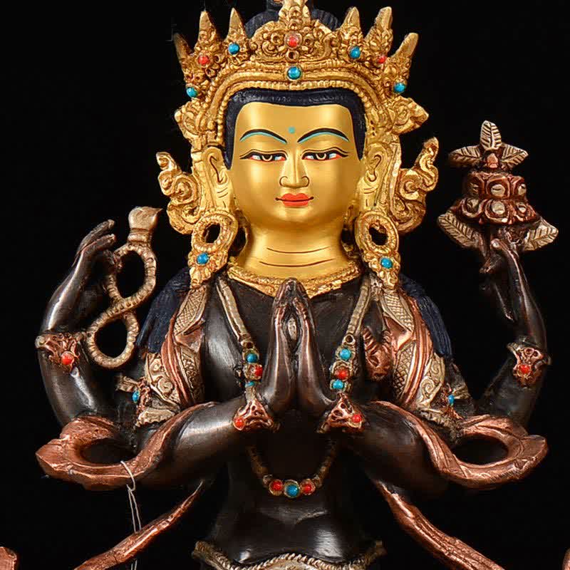Buddha Stones Bodhisattva Chenrezig Four-armed Avalokitesvara Protection Copper Statue Decoration - image 7