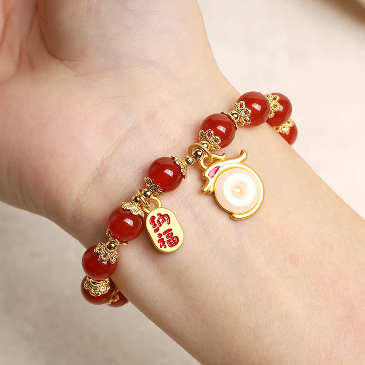 Buddha Stones Year of the Dragon Red Agate Green Aventurine Peace Buckle Fu Character Lucky Fortune Bracelet - image 16