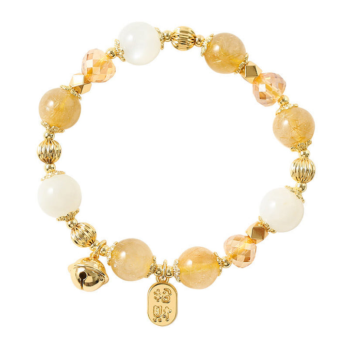 Buddha Stones 14K Gold Plated Golden Rutilated Quartz Wealth Bell Lucky Fortune Charm Bracelet - image 9