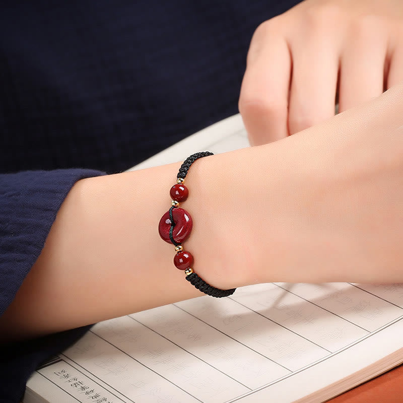Buddha Stones Natural Cinnabar Peace Buckle Blessing String Bracelet - image 10