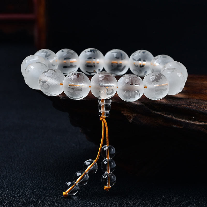 Buddha Stones Tibet White Crystal Black Onyx Om Mani Padme Hum Meditation Bracelet - image 8