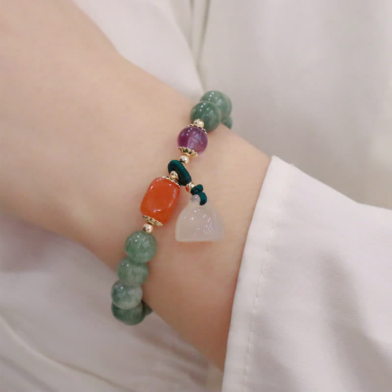Buddha Stones Cyan Jade Lotus Pumpkin Wish Peace Buckle Amethyst Crystal Healing Bracelet - image 2
