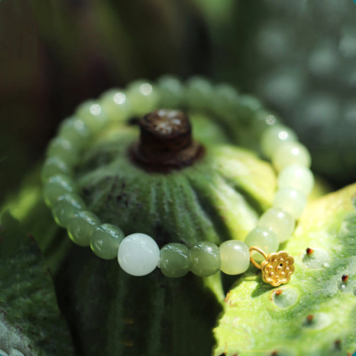 Buddha Stones Jade Lotus Abundance Adjustable Bracelet - Jade - image 0