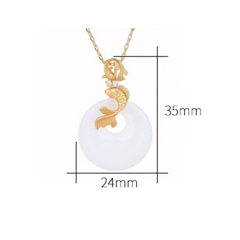Buddha Stones White Jade Koi Fish Wealth Prosperity Necklace Pendant - image 4