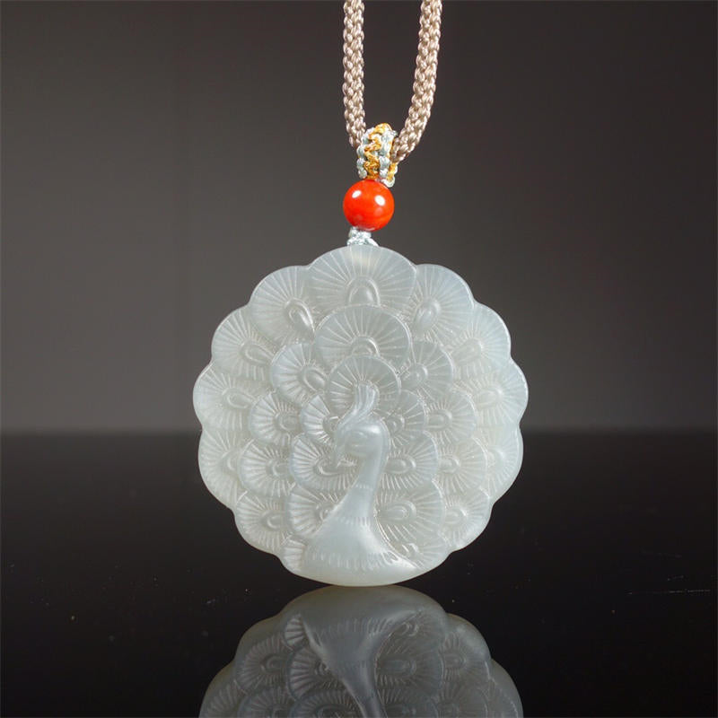 White Jade Peacock Protection Blessing Necklace Pendant - White Jade ( Protection ♥ Happiness) - image 0